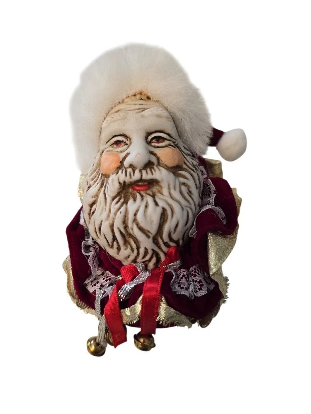 Vintage Santa Claus Porcelain? Head Ornament Pin Cushion? Christmas Decoration